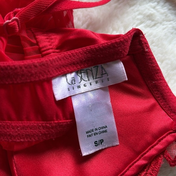 La Senza Y2K Red Sheer Babydoll Lingerie Pleated Mesh & Lace Bust Detail Small - Picture 5 of 6